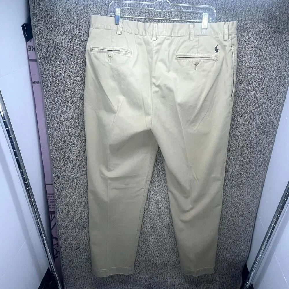Polo Ralph Lauren Andrew Chino Pants Mens 38x32‎ Beige Pony Logo Pleated Front
